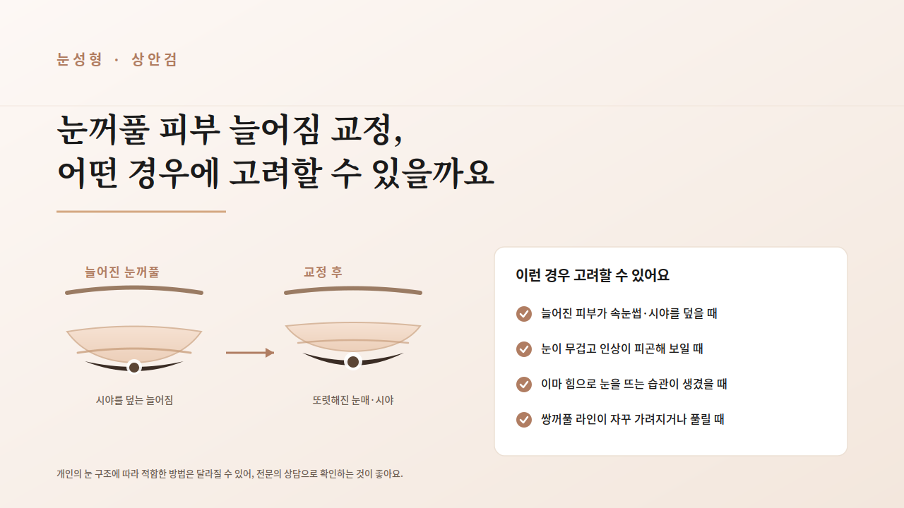 눈꺼풀 피부 늘어짐 교정, 어떤 경우에 고려할 수 있을까요