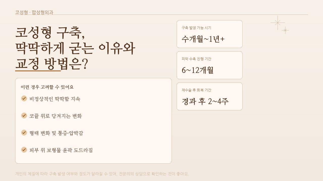 코성형 구축, 딱딱하게 굳는 이유와 교정 방법은?