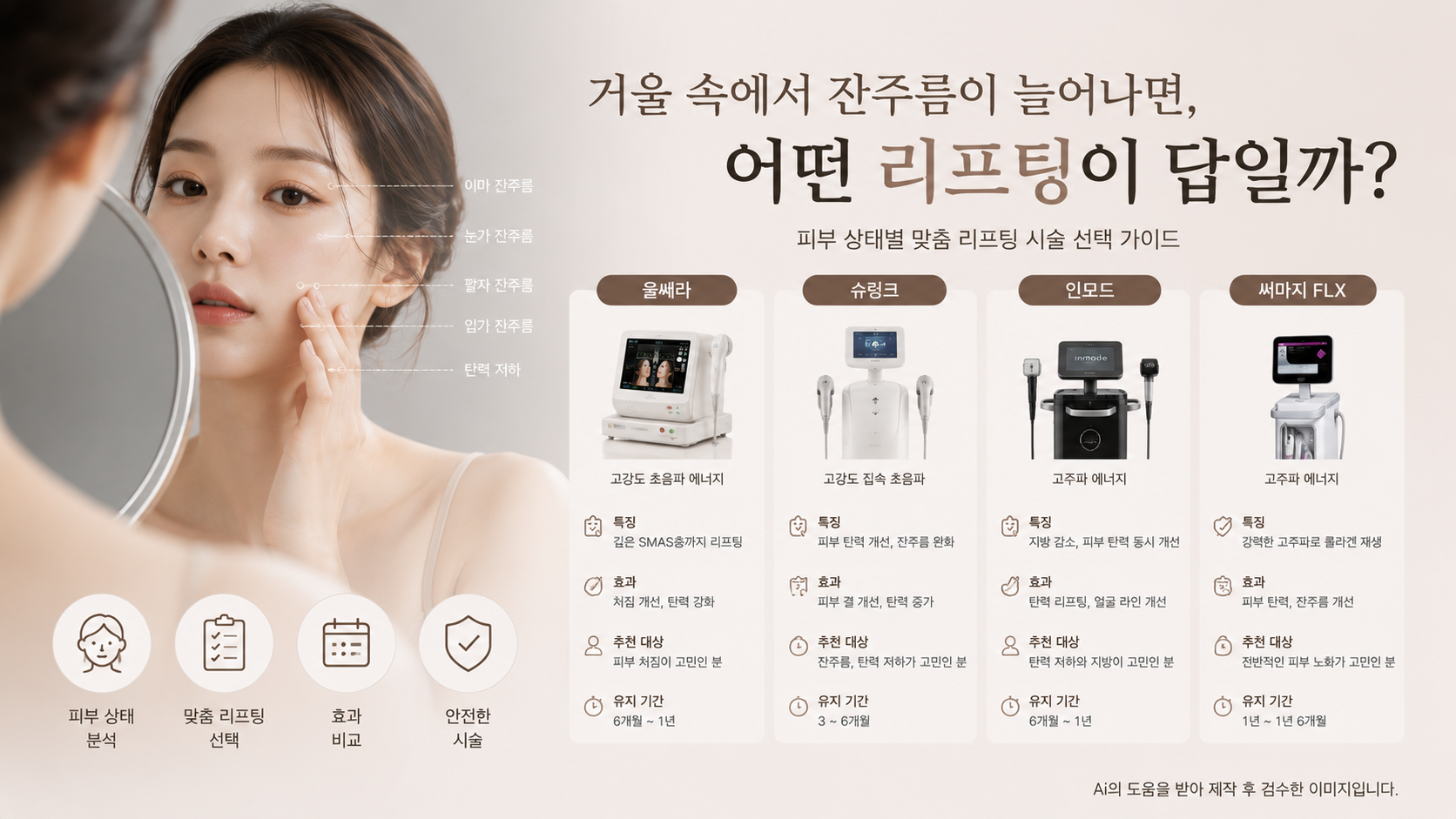 거울 속에서 잔주름이 늘어나면, 어떤 리프팅이 답일까?