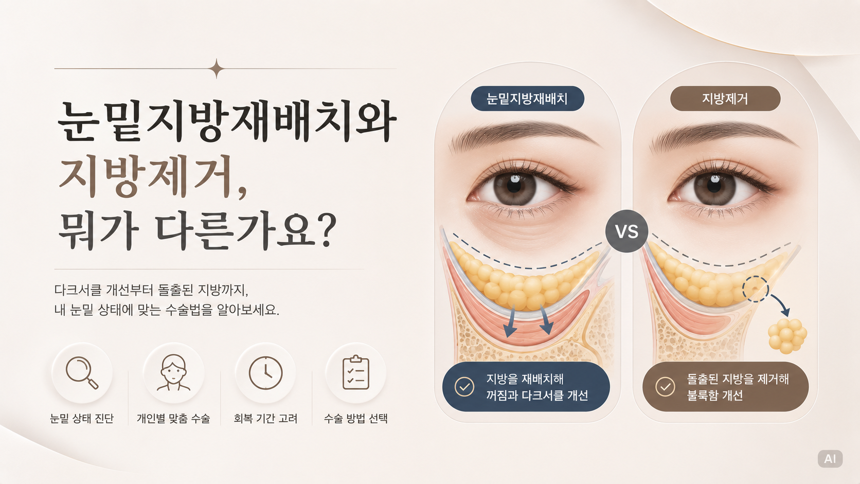 눈밑지방재배치와 지방제거, 뭐가 다른가요?