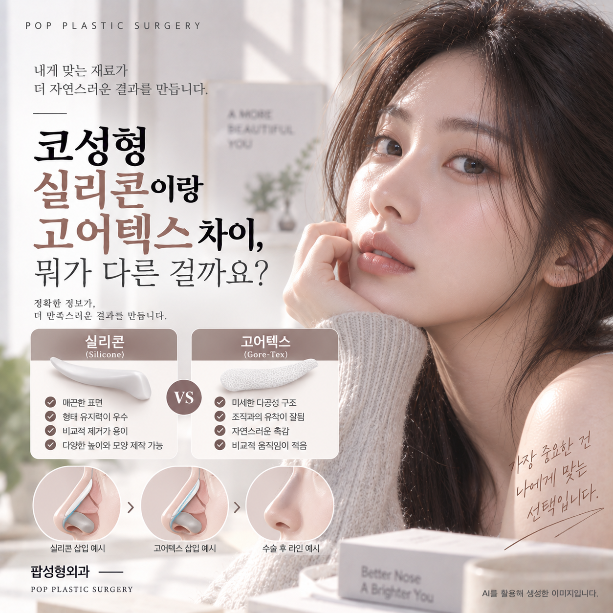 코성형 실리콘이랑 고어텍스 차이, 뭐가 다른 걸까요?
