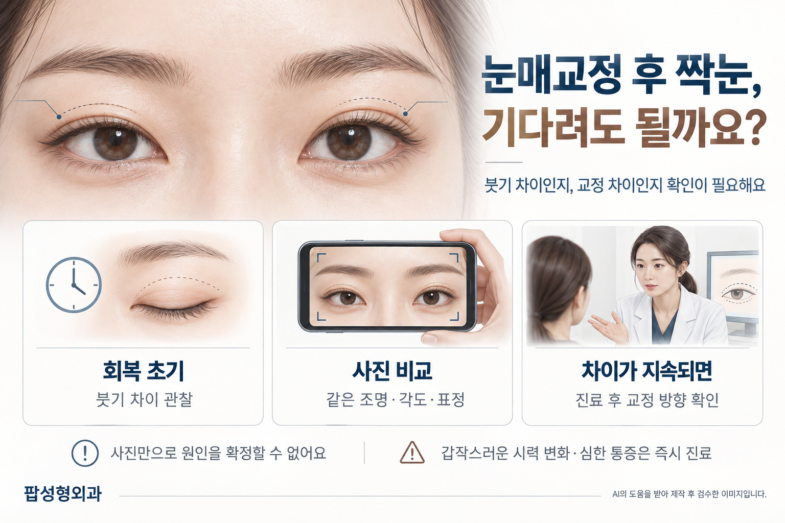 눈매교정 후 짝짝이로 보일 때, 붓기 차이일까 교정량 차이일까?