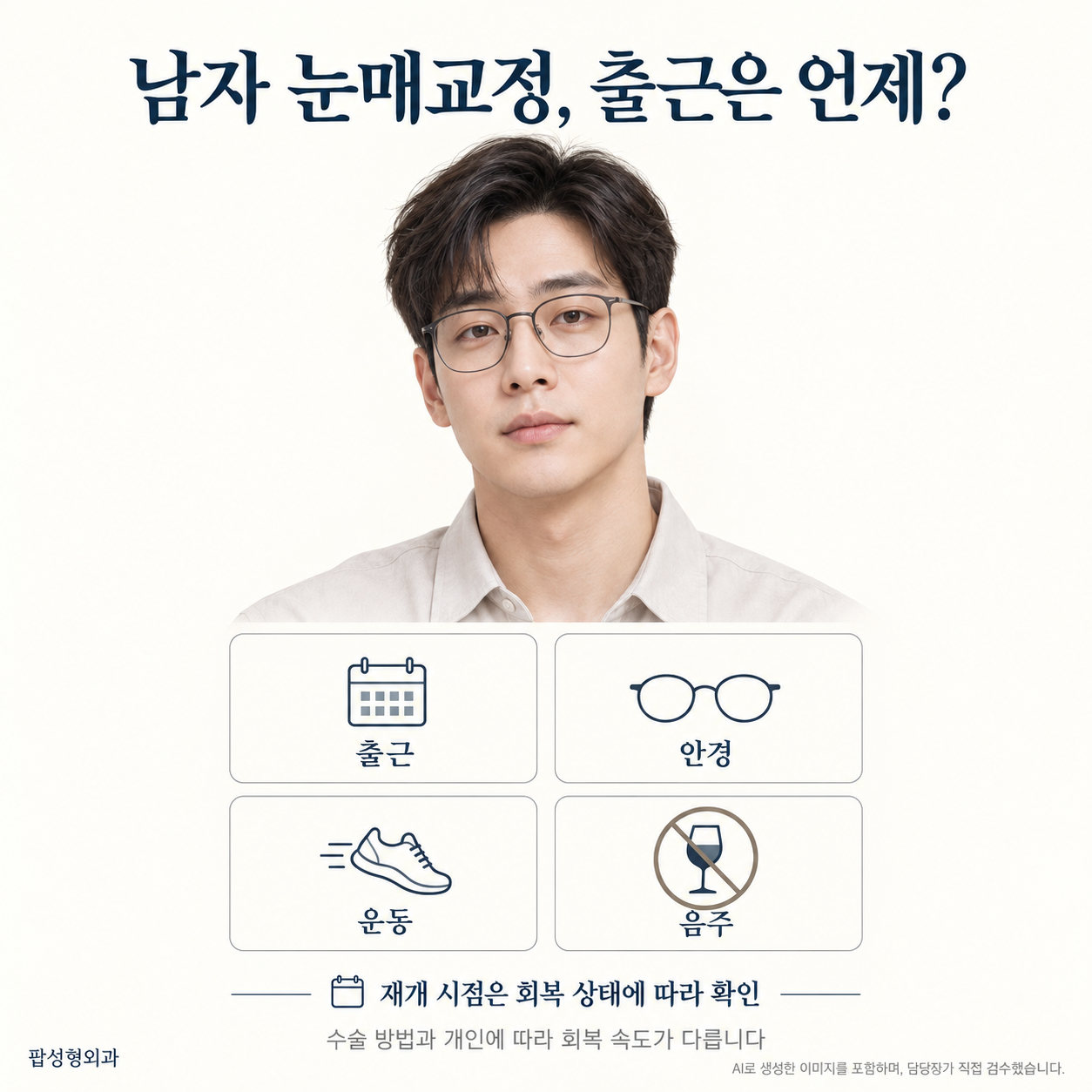 남자 눈매교정 회복기간, 안경으로 가리고 출근해도 될까?